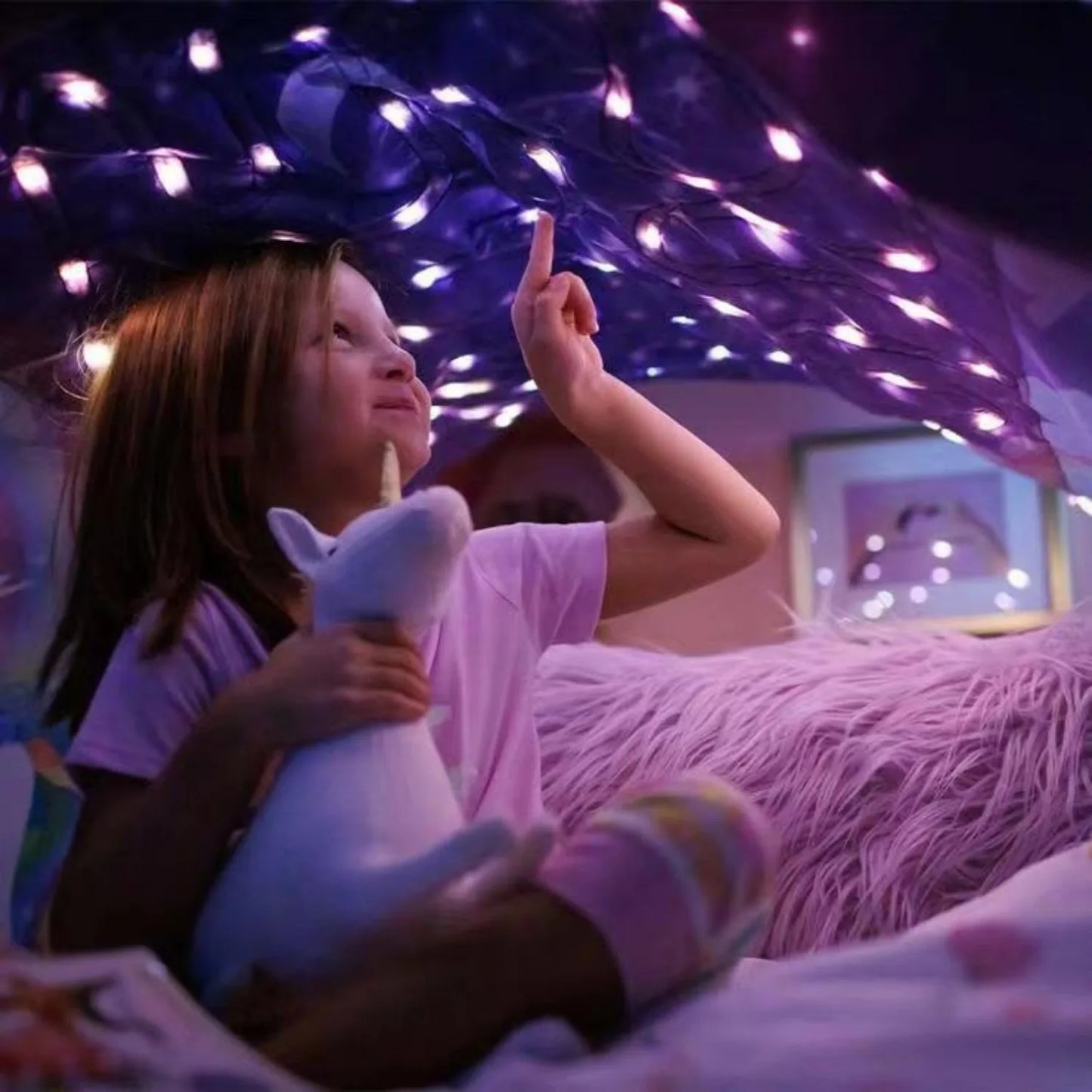 Dream Tent with light show for Kids Bed with Storage Pocket Foldable Kids Tent on Bed Mosquito Net Tent