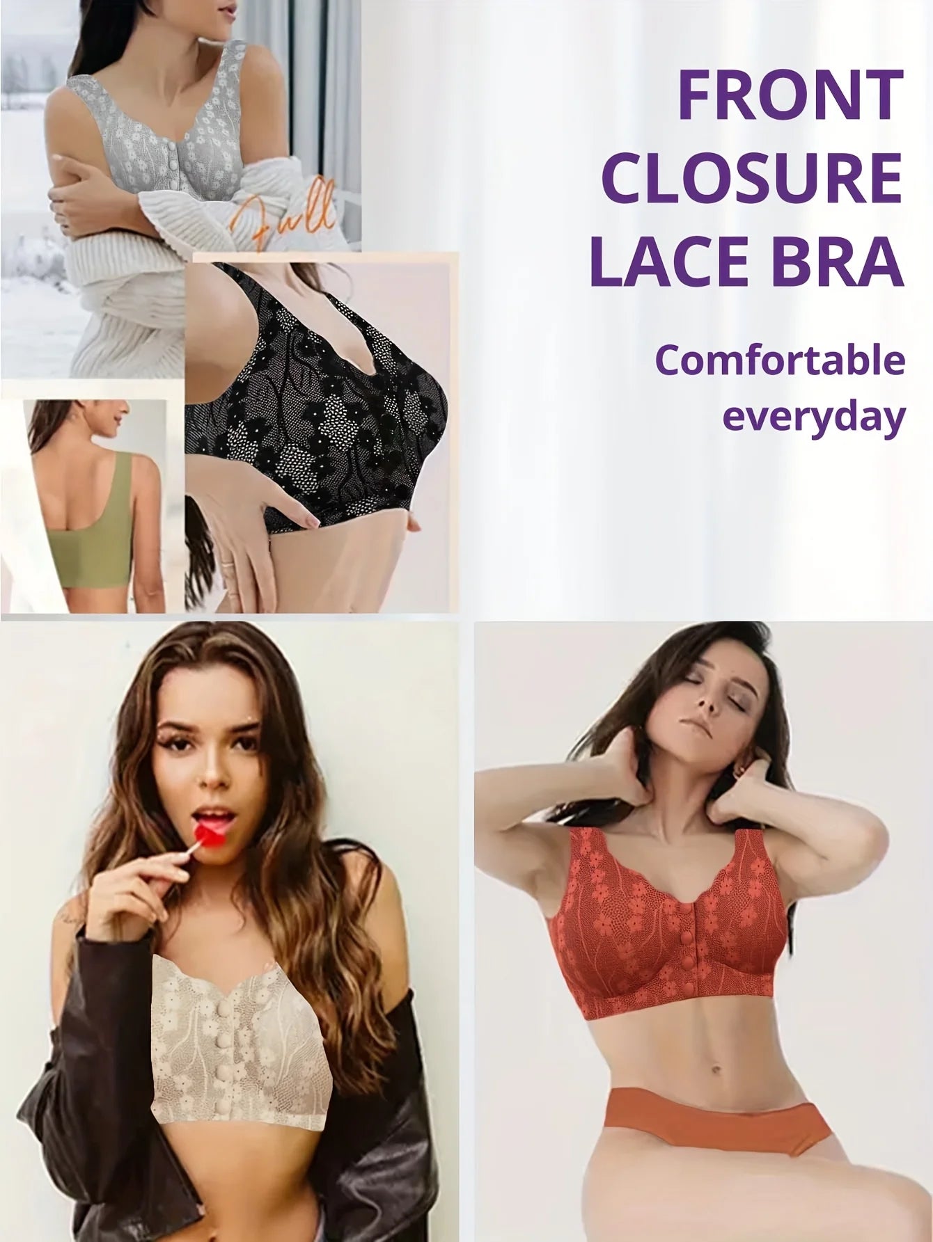 Front Button Closure Bras for Older Women - Convenient, Lace, Wireless Seamless Comfort, Ideal Post-Surgical or Mastectomy Bra