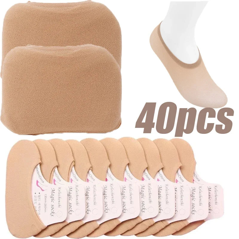 30pairs Summer Short Socks Women Invisible Thin Boat Socks Female Non-slip Seamless Ice Silk Ankle Sox High Heels Slippers Sock