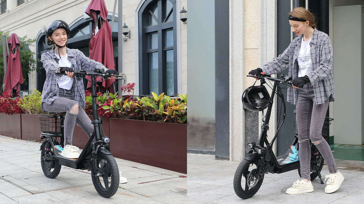 Foldable Electric Scooter with Basket for Adults, 500W Motor, Full Suspension, Motor Escooter Suitable for Commutting Travel