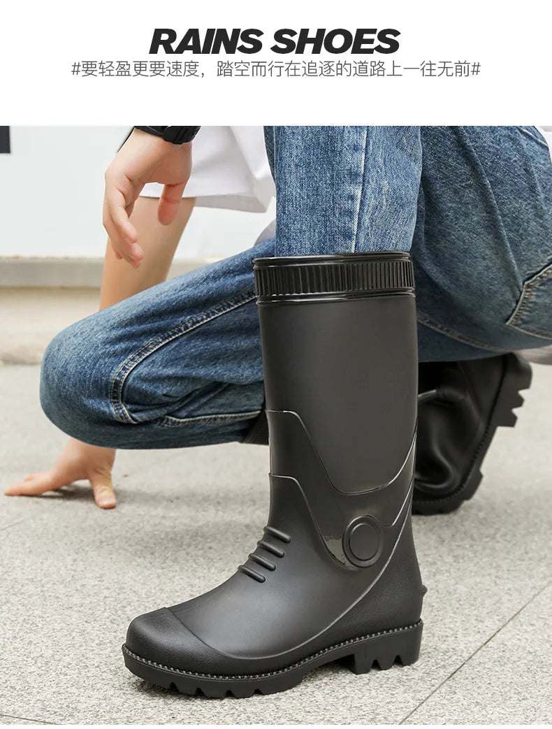 Fashion Boots for Couples High Rain Shoes Waterproof Galoshes Husband Fishing Work Garden Rainboots Women and Men Rubber Shoes