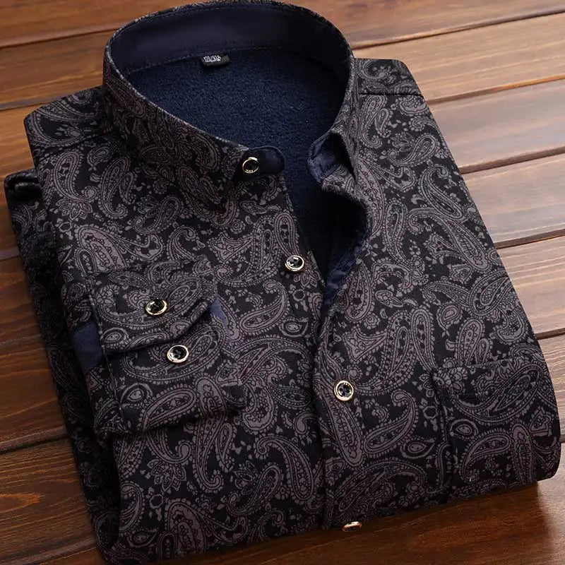 2025 Men's Autumn Winter Thick Warm Long Sleeve Plaid Shirt