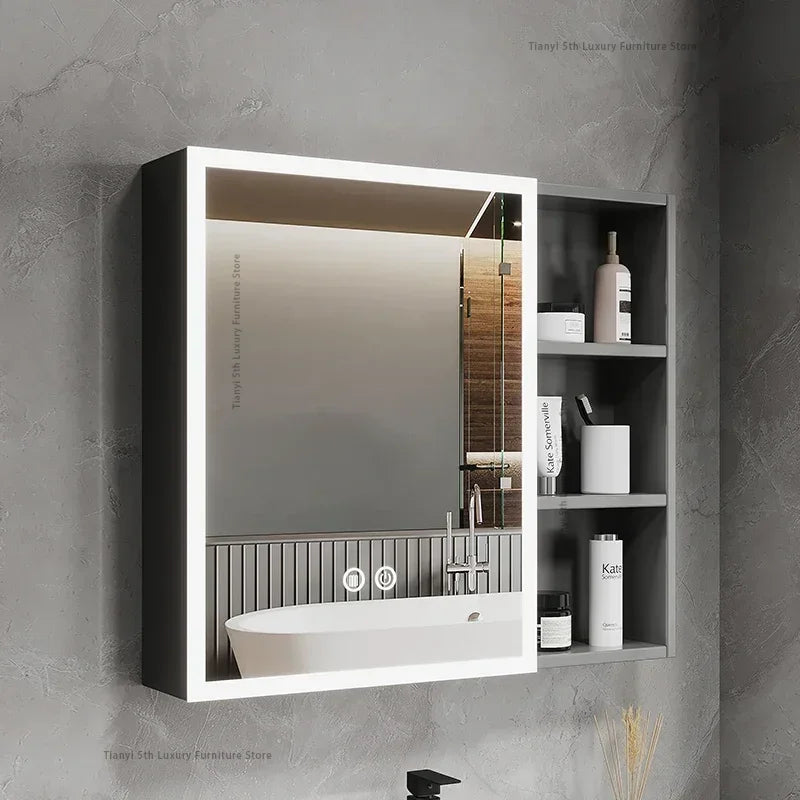 Space Aluminum Bathroom Mirror Wall-mounted Make Up Vanity Storage Mirror Cabinet Shelves Home Furniture Muebles Bano FYBC