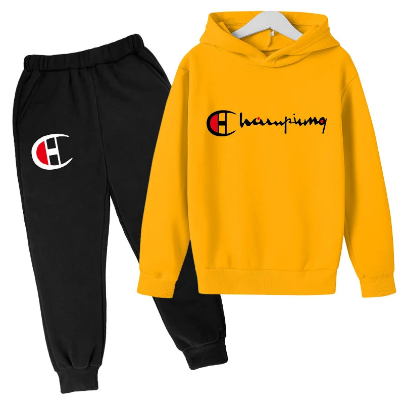 2023 Children's Spring and Autumn Hoodie Suit Boys Outdoor Sports Clothes Girls Jogging Hoodie + Trousers Clothing Coat
