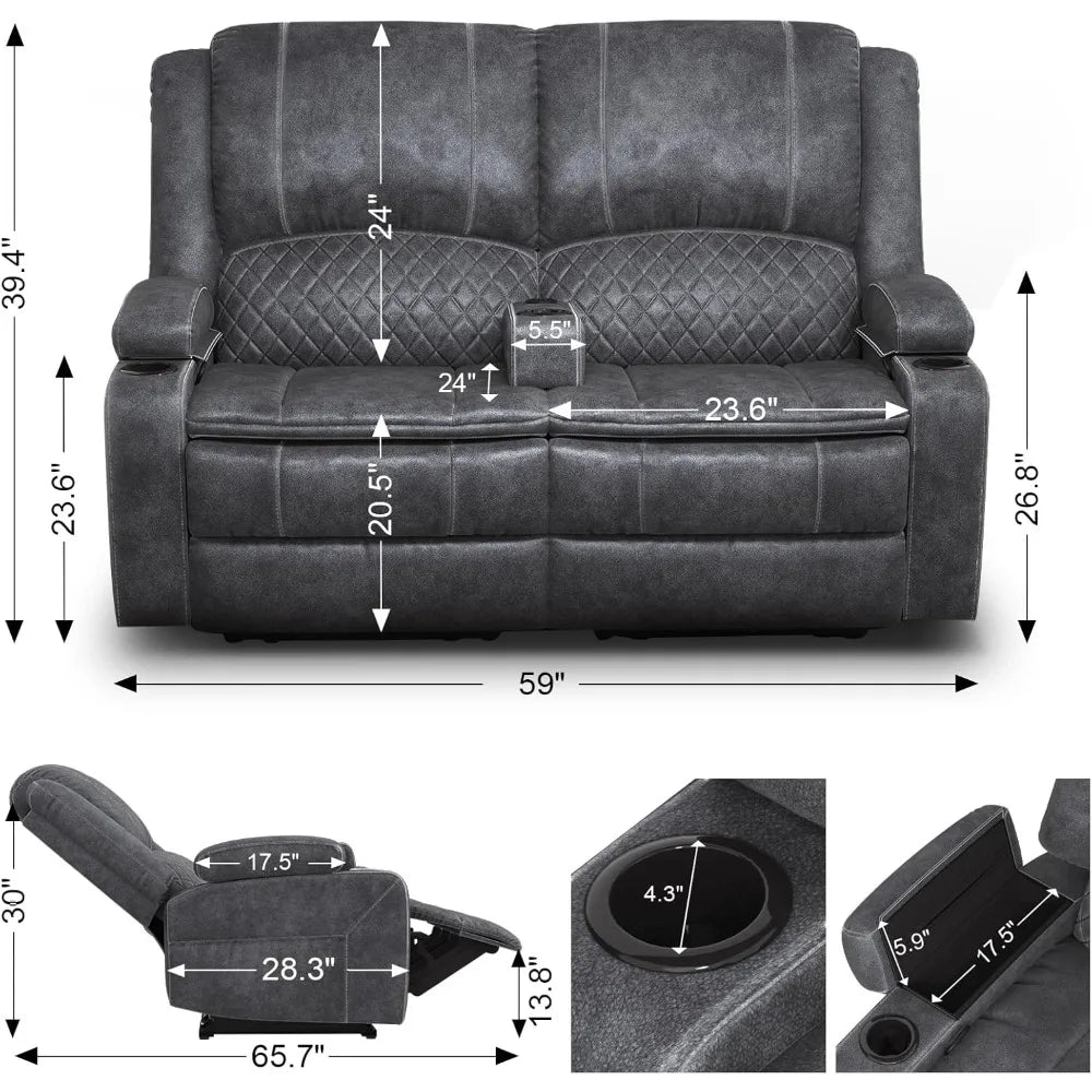 Loveseat Recliner Sofa, Manual Reclining Loveseat with Removable Armrest, Dutch Velvet Recliner Loveseat for Adults with 2-Tier