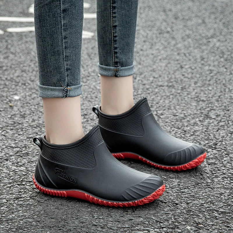 New Fashion Rain Shoes Women's Wear- resistant Short Tube Outer Wear Rain Boots Water Shoes Non-slip Car Wash Shoes