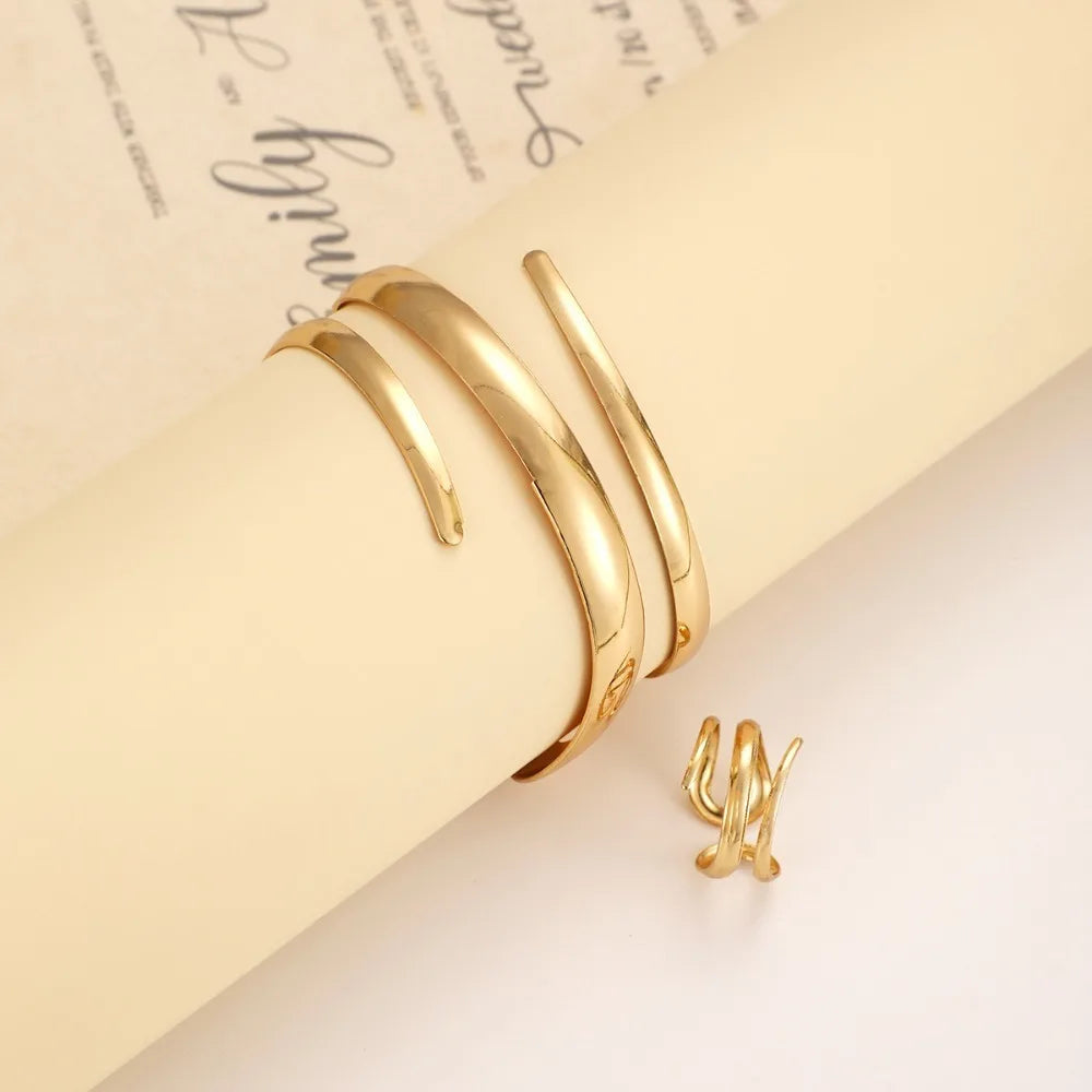 2 Pcs Set Gold Color Spiral Multilayer Bracelet Ring Jewelry Sets Gift