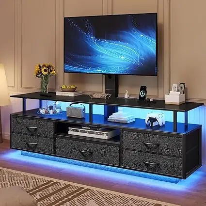 TV Stand with Mount for 32/55/65/70 inch TVs, 51.2" LED TV Stand with Power Outlets & Storage, Entertainment Center with Storage