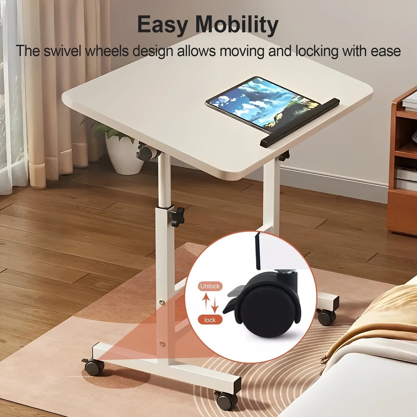 Standing Desk Adjustable Height Mobile Computer Desk with Universal Wheel Stable Sturdy Durable Spacious Study Table for Home