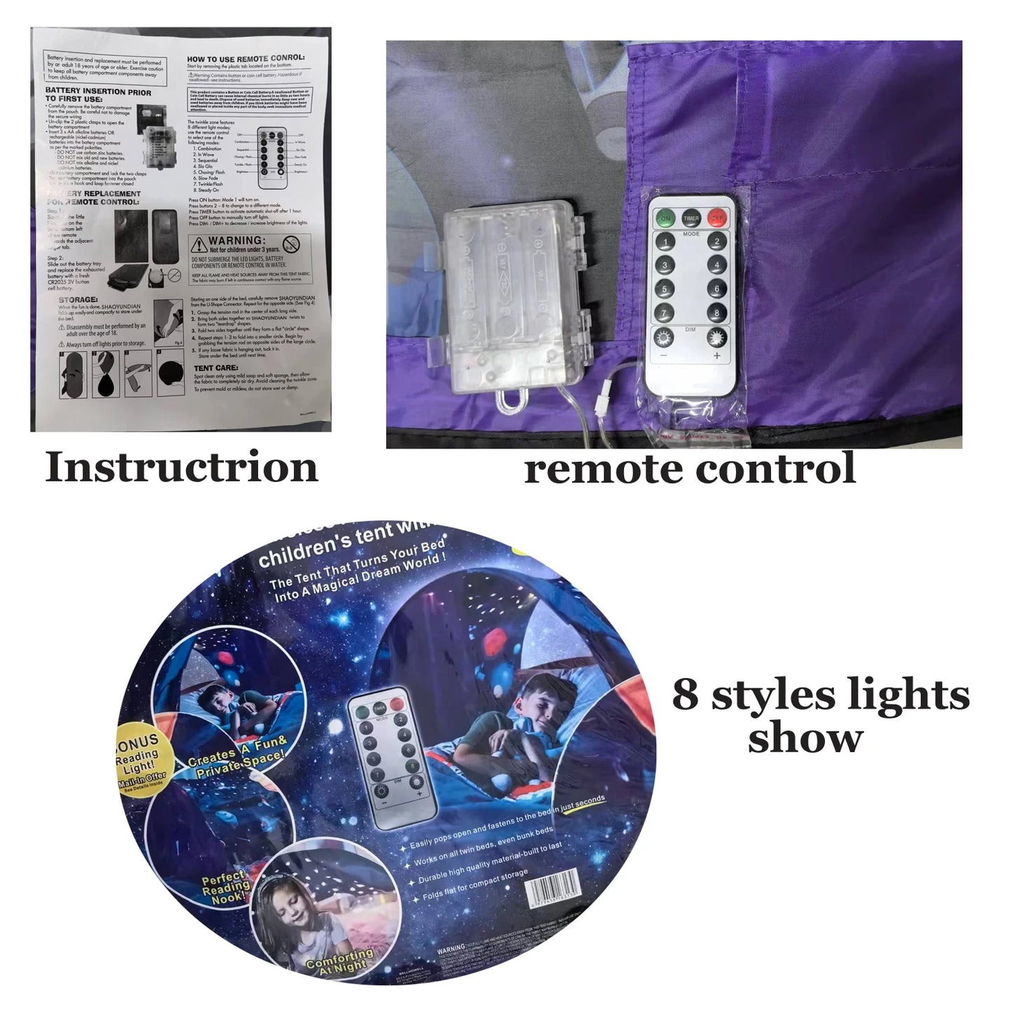 Dream Tent with light show for Kids Bed with Storage Pocket Foldable Kids Tent on Bed Mosquito Net Tent