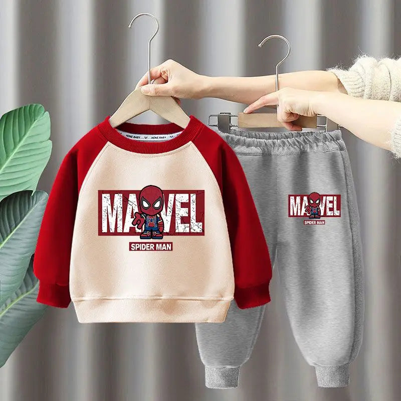 Marvel Spiderman Children's Sweatshirt Sets Boys Long Sleeved Pullover and Sweatpant Two Piece Suits Girls Casual Tracksuits