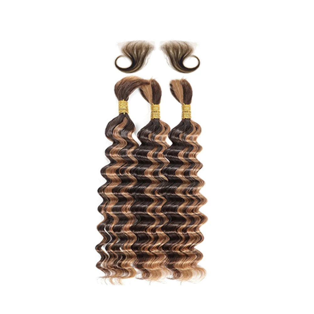 2/3/4 Bundles Human Braiding Hair for Boho Braids 613 Blonde 24Inch Brazilian Virgin Deep Wave Bulk Human Hair for Braiding