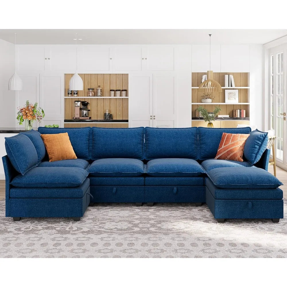 115'' Large Couches with Storage Seats for Living Room, U Shaped Sectional Sofa Couch Set, 6 Pieces Comfy Convertible Sofa Couch