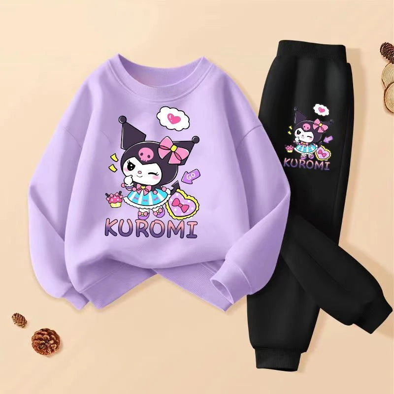 SANRIO Spring Autumn Children Clothing Sets Cartoon Kuromi Print Girls Sweatshirt