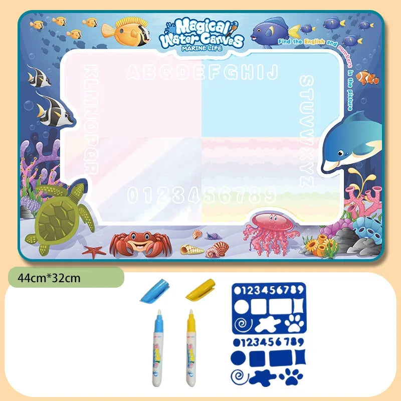 100x80CM Magic Water Drawing Mat Coloring Doodle with Reusable Magic Pens Montessori Painting Board Educational Toys Kids Gifts