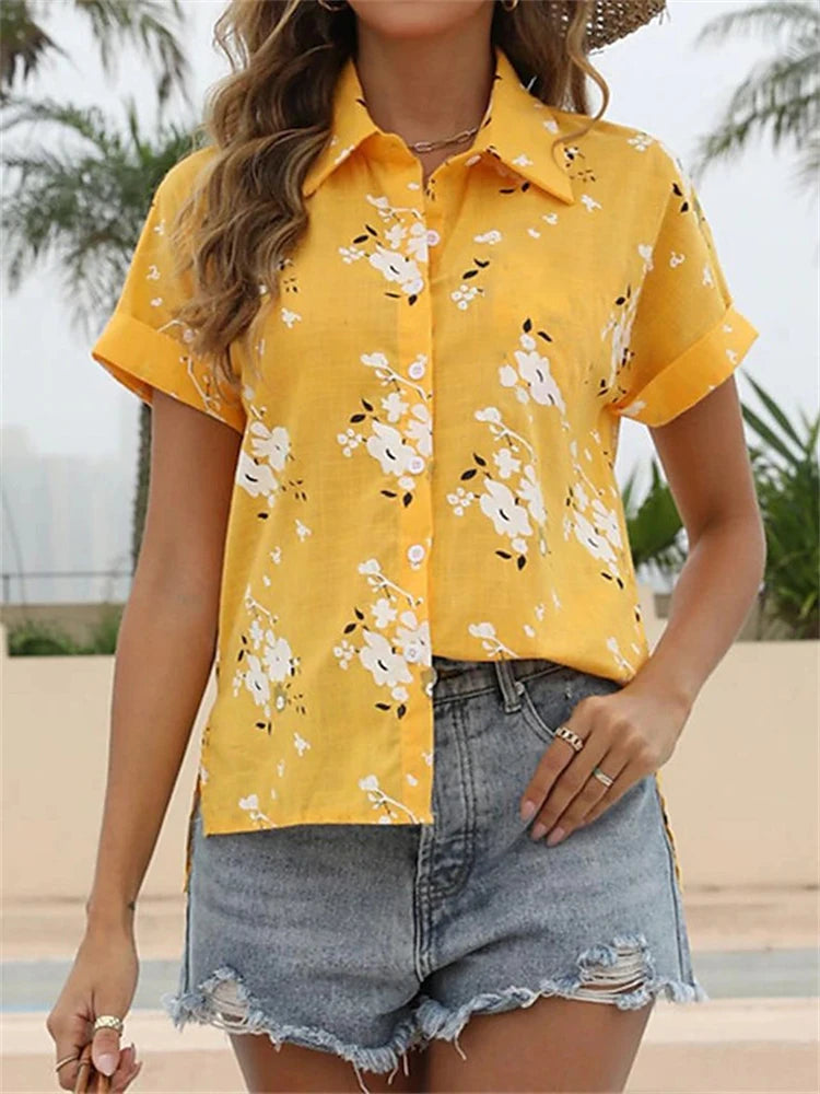 Temperament Leisure Women's Short-sleeved Shirt Fashion Loose Womens Shirt Elegant Short-sleeved Blouse Holiday Weekend Clothing