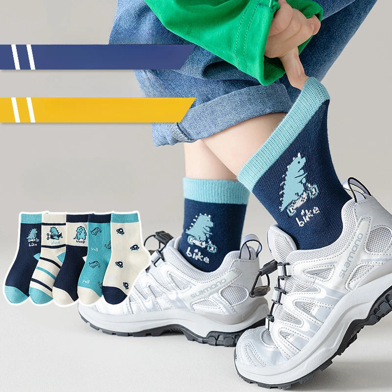 Kids' Socks 5 Pairs/lot Soft Cotton Thin Socks Spring Autumn Cotton Socks Medium Little Boys Crew Sock Baby Cartoon Pattern