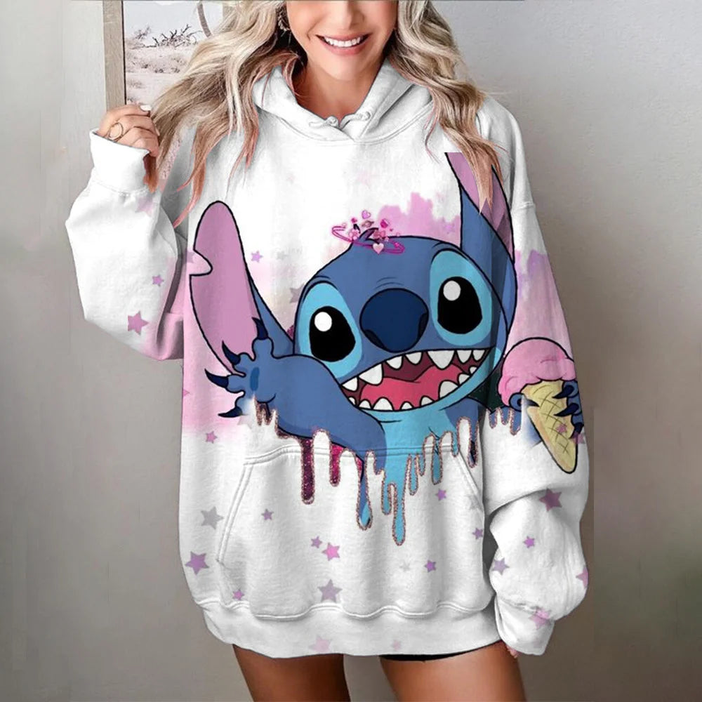 Miniso 2025 Stitch Women Hoodies 3d Cute Cartoon Print Woman Long Sleeve Fashion Hoodies Street Style Autumn/Winter New Pullover