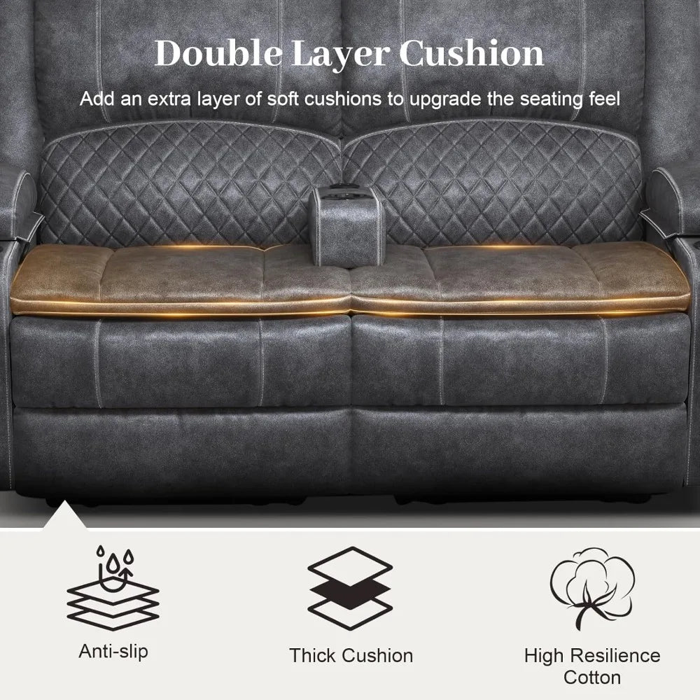 Loveseat Recliner Sofa, Manual Reclining Loveseat with Removable Armrest, Dutch Velvet Recliner Loveseat for Adults with 2-Tier