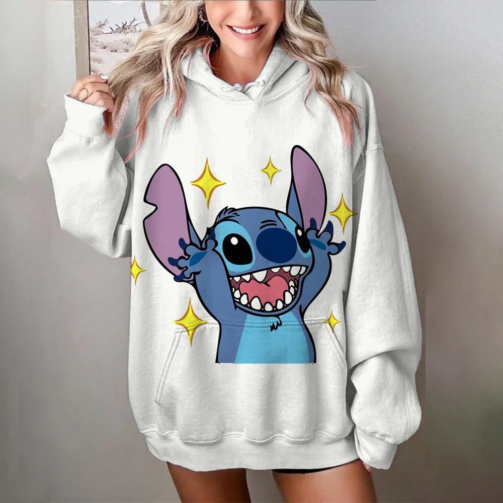 Miniso 2025 Stitch Women Hoodies 3d Cute Cartoon Print Woman Long Sleeve Fashion Hoodies Street Style Autumn/Winter New Pullover