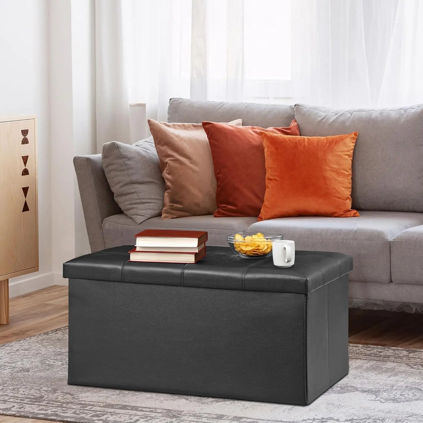 15/30/43 Inch Storage Stool Ottoman,Shoe Bench with Cushioned Seat, Bedside Cabinet & Footrest for Living Room/Bedroom/Office