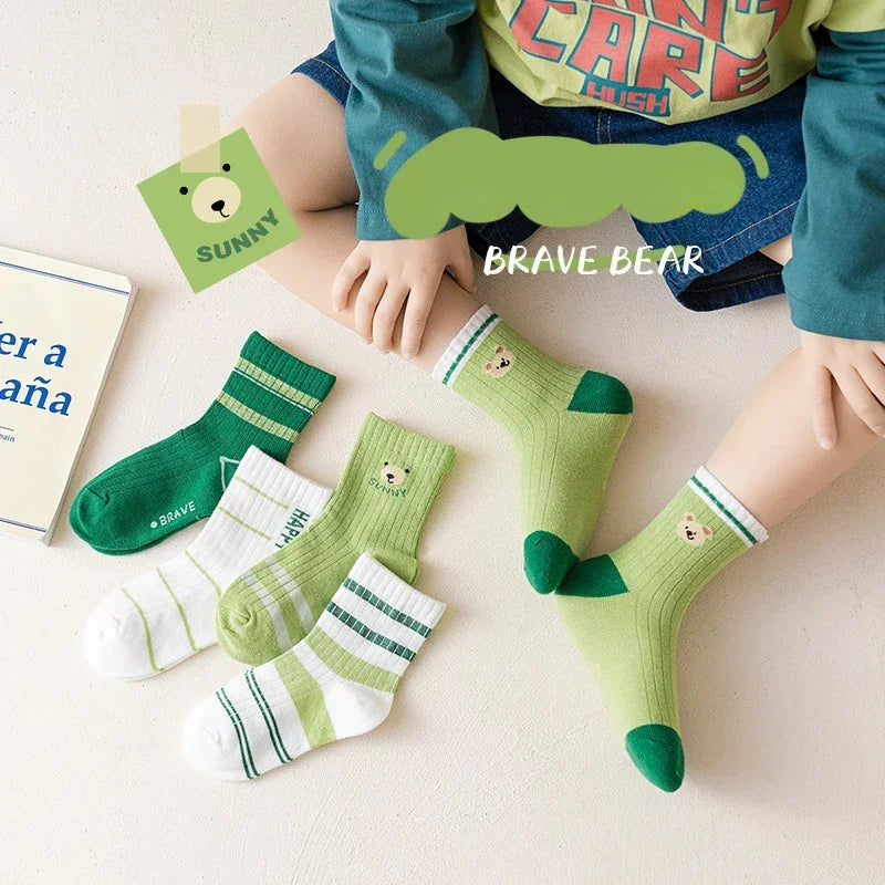 Kids' Socks 5 Pairs/lot Soft Cotton Thin Socks Spring Autumn Cotton Socks Medium Little Boys Crew Sock Baby Cartoon Pattern