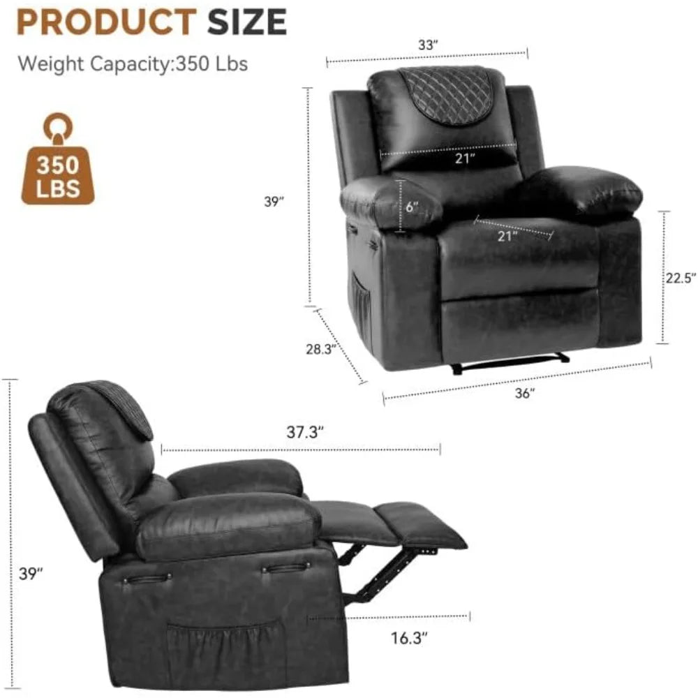 Recliner Chair, Electric Adjustable PU Massage Living Room Chairs for Adults (Black)
