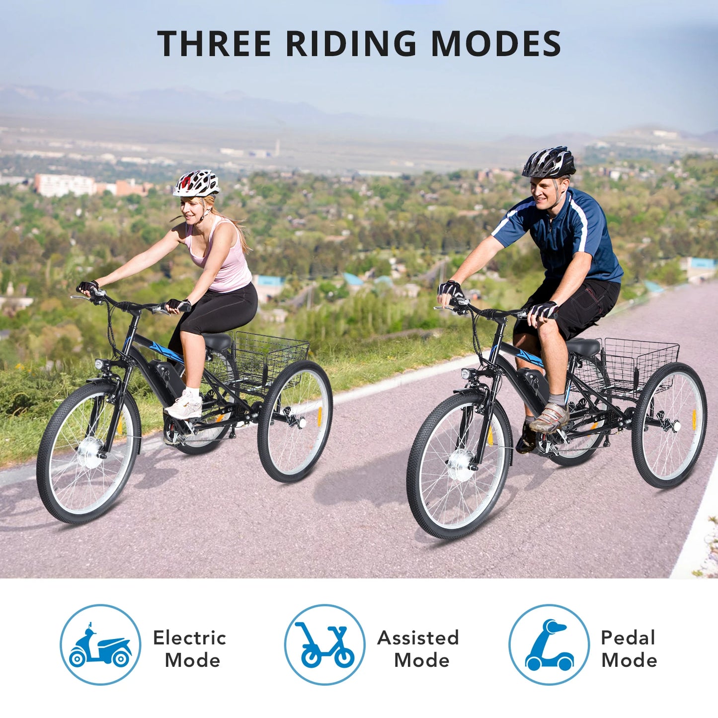 3 Wheel Electric Bicycle for Men Women, 350W Motor Electric Tricycle for Adults, 24" Fat Tire Motorized Bicycle w/ 36V 10Ah Remo
