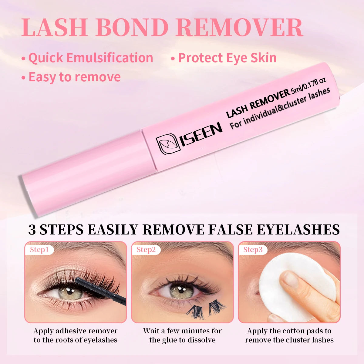 ISEEN Eyelash Bond & Seal 10ml Eyelash Glue Remover 5ml Eyelash Curler Eyelash Brush Tweezer Kit Makeup