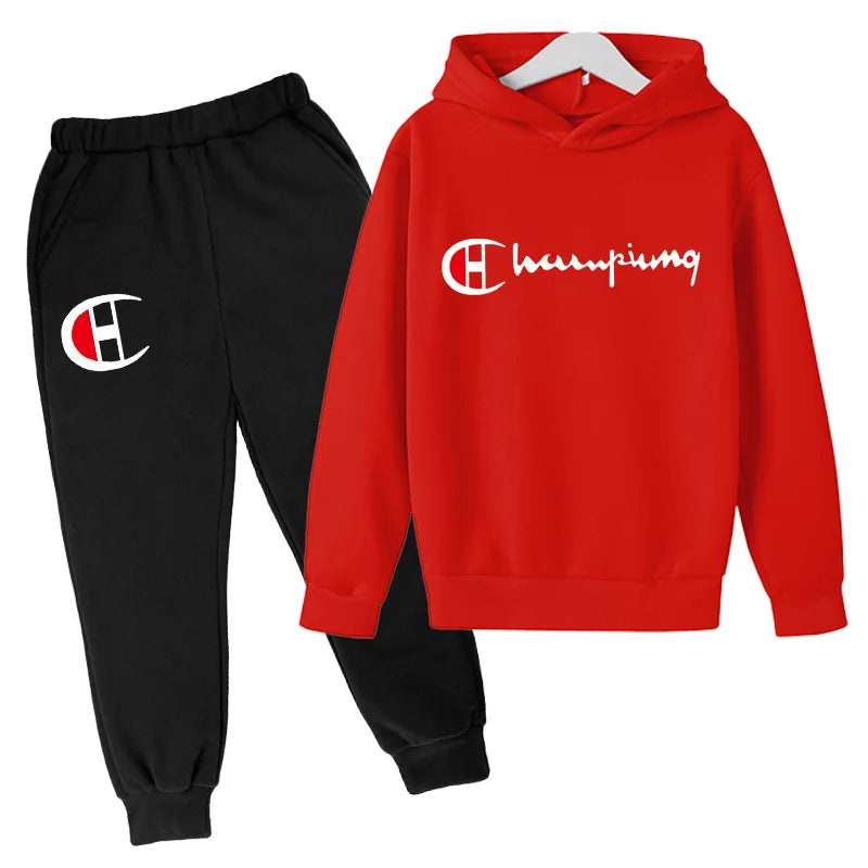 2023 Children's Spring and Autumn Hoodie Suit Boys Outdoor Sports Clothes Girls Jogging Hoodie + Trousers Clothing Coat