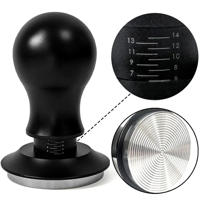 Coffee Tamper 54mm Ripple Base Espresso Tamper Barista Spring Loaded Coffee Tamper with Depth indication Tampers 51mm 53mm 58mm