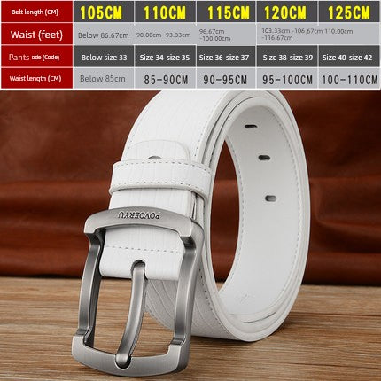 White Korean Style Trendy Casual Men's Leather Belt for Young People