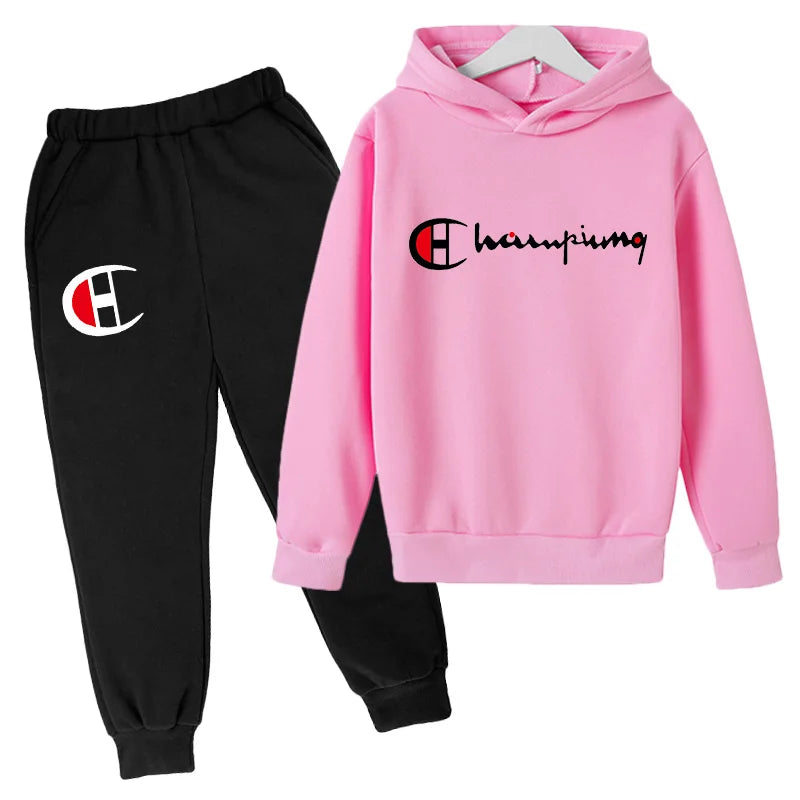 2023 Children's Spring and Autumn Hoodie Suit Boys Outdoor Sports Clothes Girls Jogging Hoodie + Trousers Clothing Coat