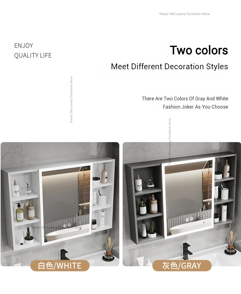 Space Aluminum Bathroom Mirror Wall-mounted Make Up Vanity Storage Mirror Cabinet Shelves Home Furniture Muebles Bano FYBC