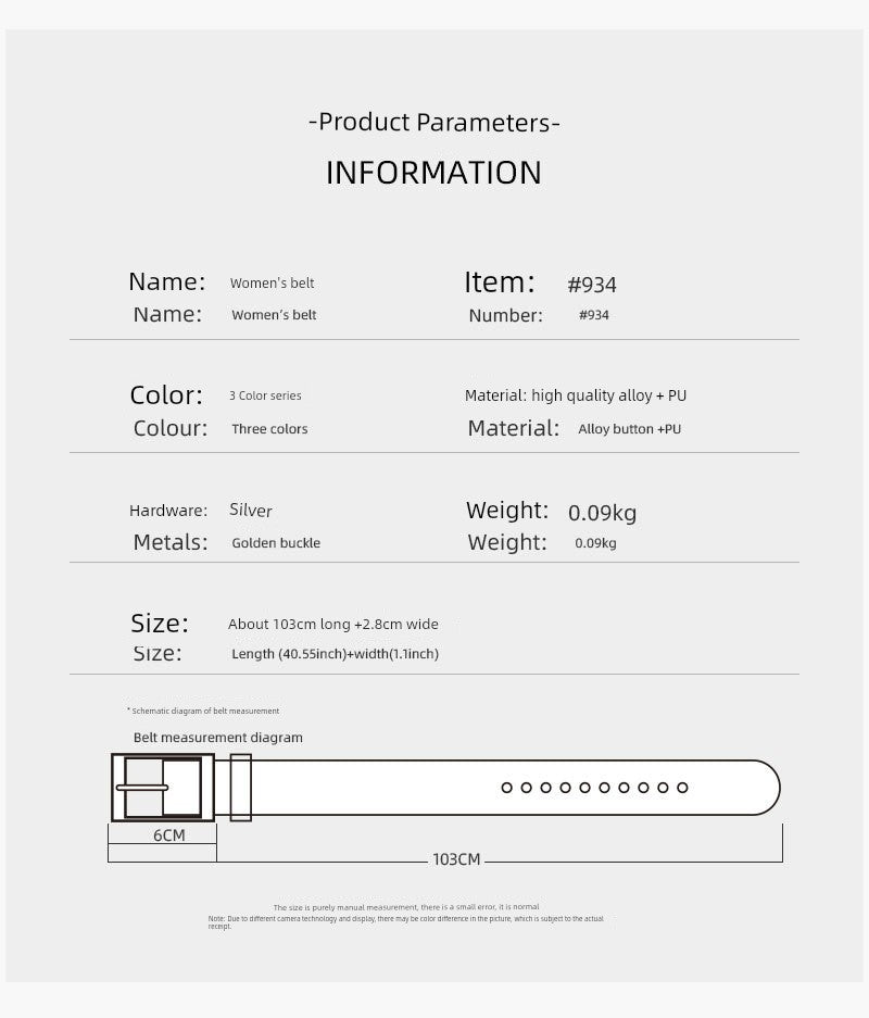 K-style Pin Buckle Women's Belt Casual Style Student with Black Camel Brown All-Matching Jeans Men and Women Universal Belt