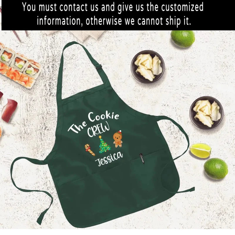 Personalized The Cookie Crew Apron for kids Funny Christmas Cookie Apron Custom Name Kitchen Gift & Cooking Christmas Decoration