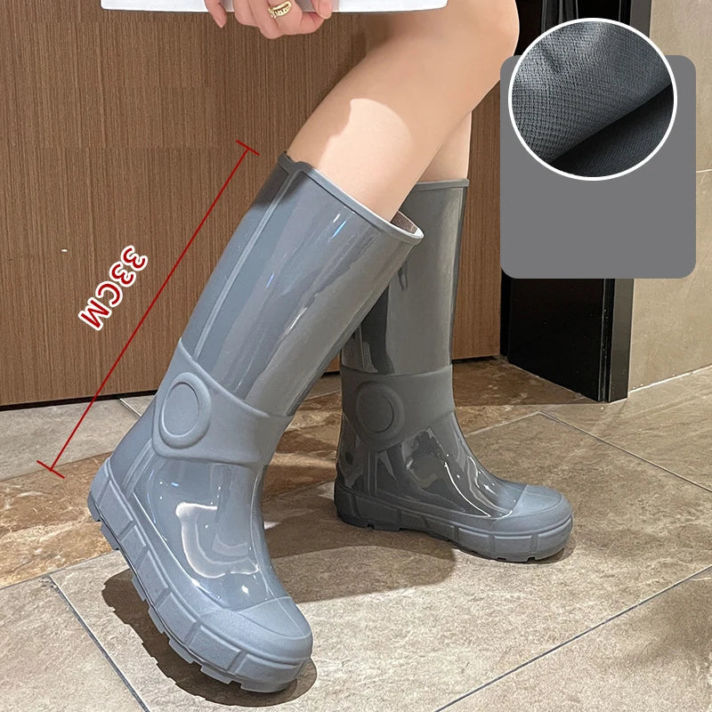Comemore Fashion Autumn High Long Boots Women's Rain Boots Girl Outdoor Rubber Water Shoes for Women Waterproof Garden Galoshes