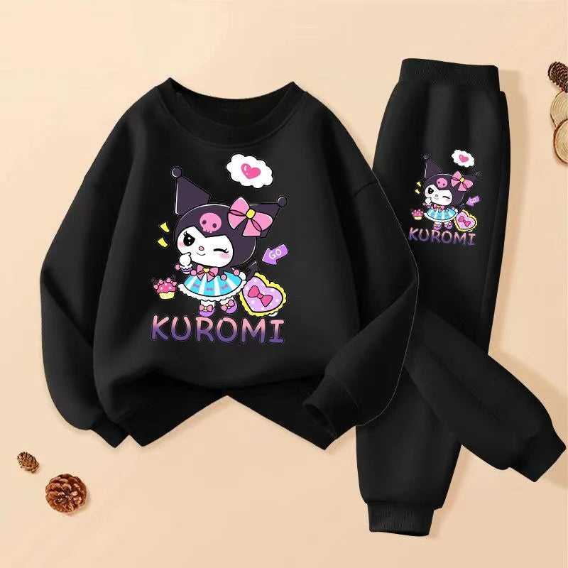 SANRIO Spring Autumn Children Clothing Sets Cartoon Kuromi Print Girls Sweatshirt