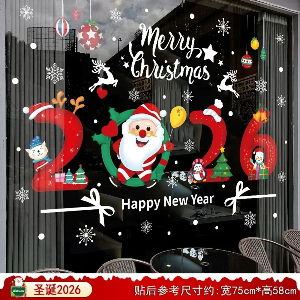 1pc 2026 Christmas Window Stickers Santa Claus Snowflake Pattern Christmas Decal New Year Gift Xmas Party Decorations Navidad