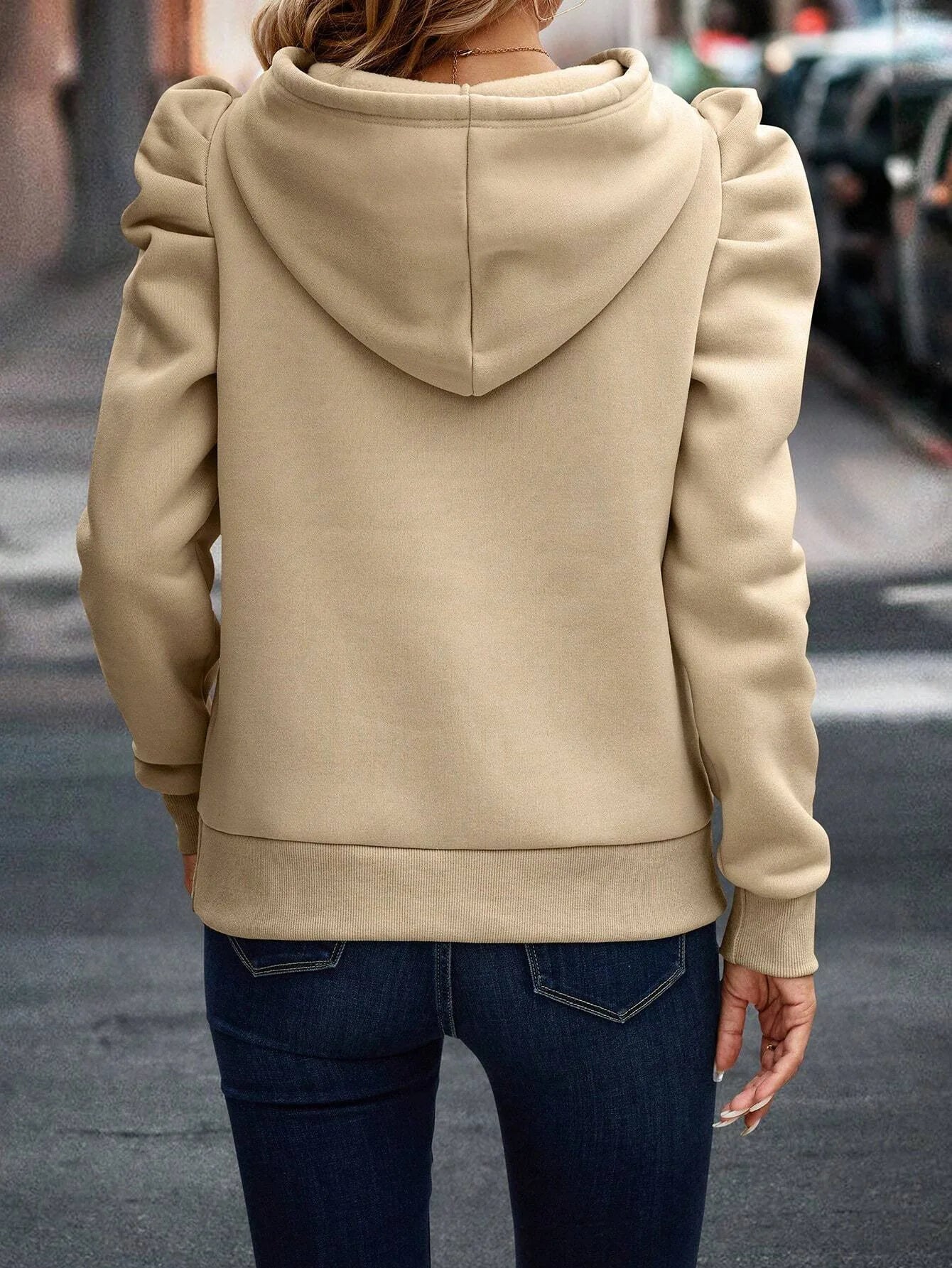 2024 Autumn Winter New Polo Hoodie Solid Color Long Sleeve Fashion Stacked Sleeve Casual Comfortable Women's Hoodie