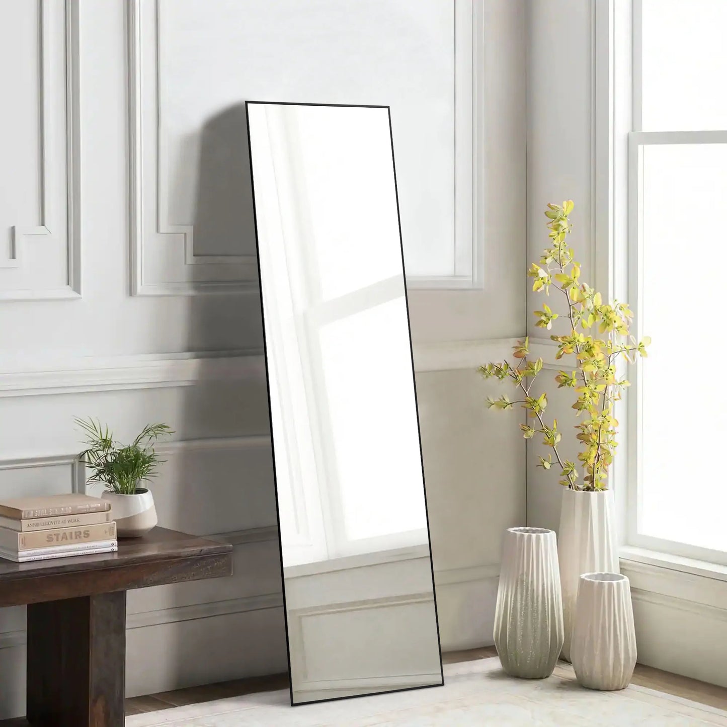 JHK-Full Length Arched Right Angle Mirror with Stand for Living Room, Sturdy Aluminum Alloy Frame, Bedroom Furniture, 59 "x 16"