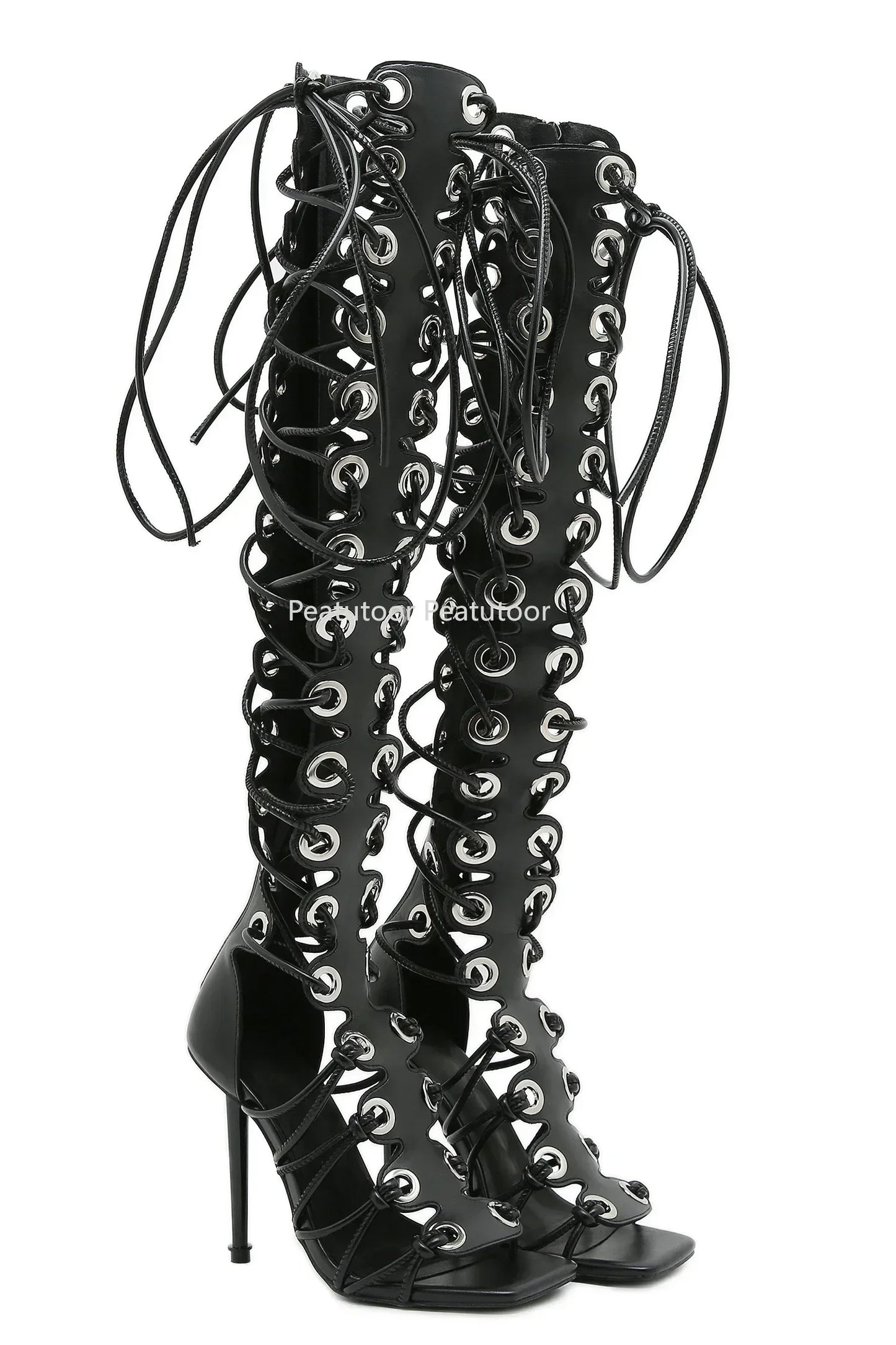 Fashion Women Knee High Sandals Cut-Outs Peep Toe Summer Boots High Heeled Over The Knee High Gladiator Sandals Boots Mujer