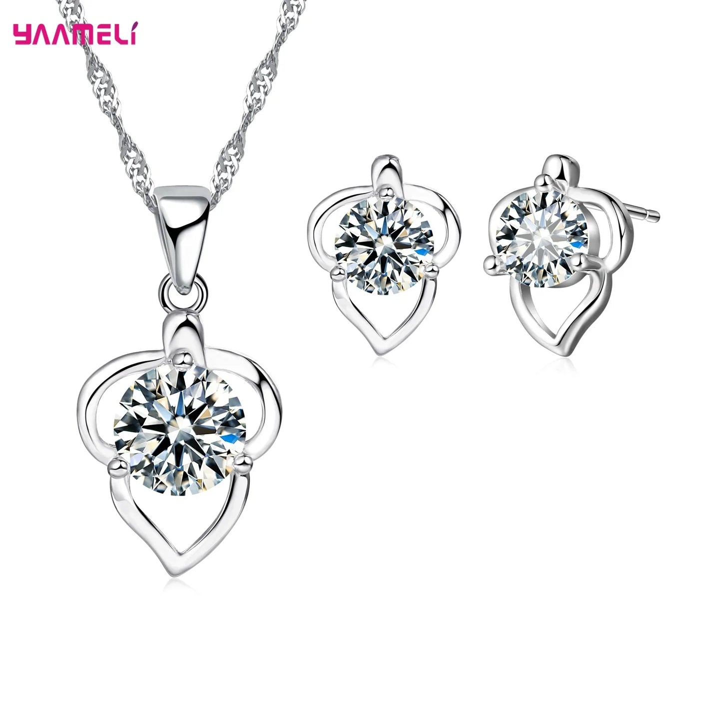 34 Designs Big Promotion 925 Sterling Silver Jewelry Set for Woman Girl Pearl Rhinestone Zircon Pendant Necklace Earrings Chain