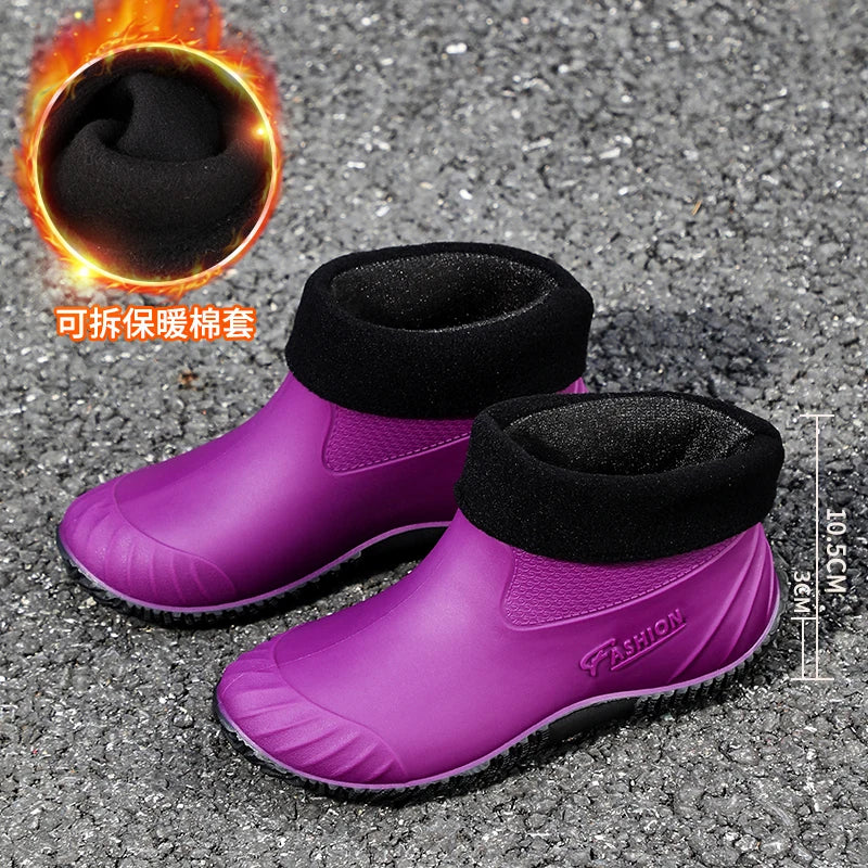 New Fashion Rain Shoes Women's Wear- resistant Short Tube Outer Wear Rain Boots Water Shoes Non-slip Car Wash Shoes