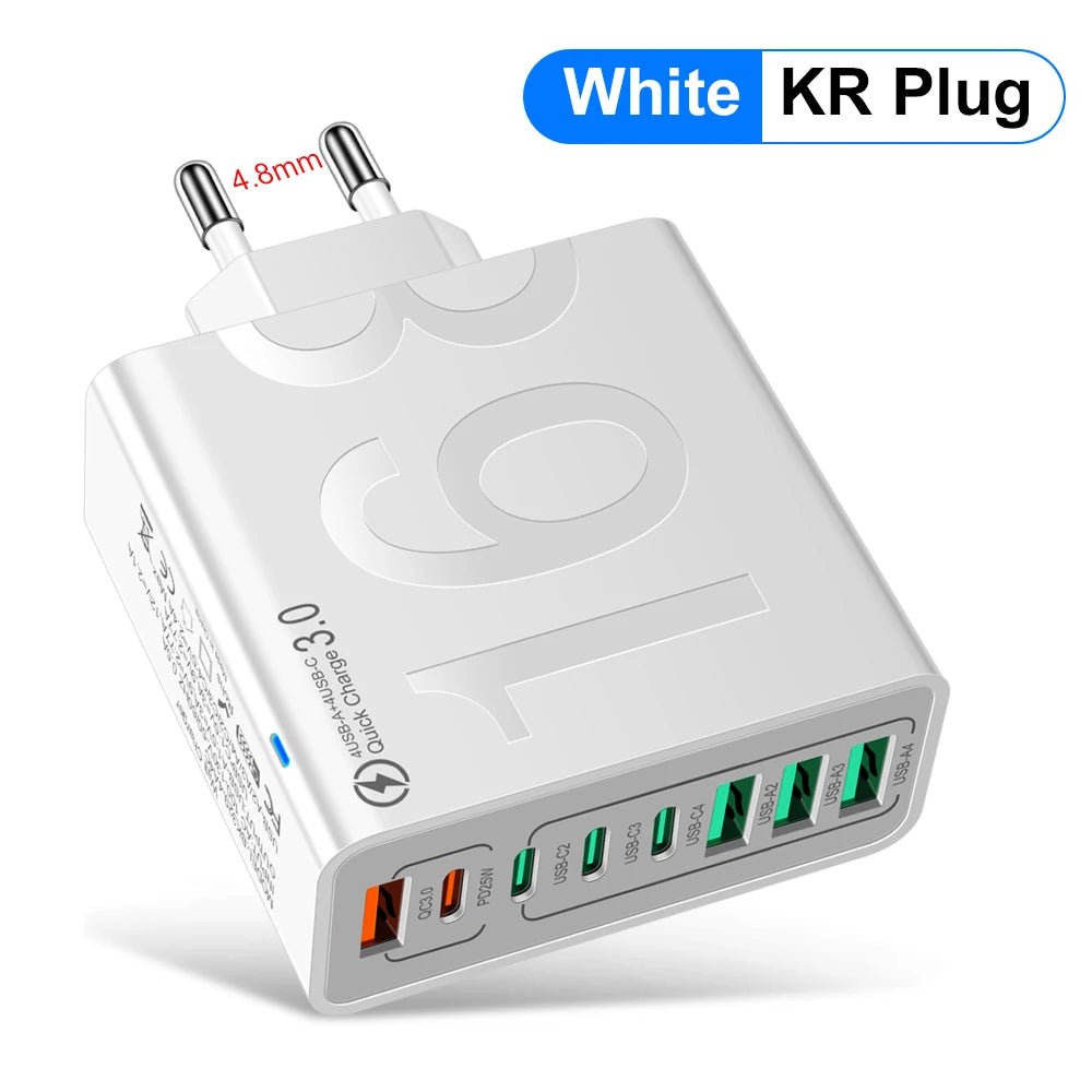 Multi Ports USB Charger 150W PD Fast Charging Phone Charger Adapter For iPhone 15 Samsung Xiaomi Type C EU/US Plug Wall Charger