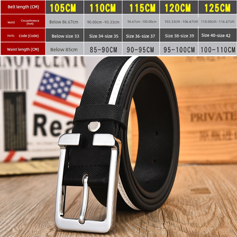 White Korean Style Trendy Casual Men's Leather Belt for Young People