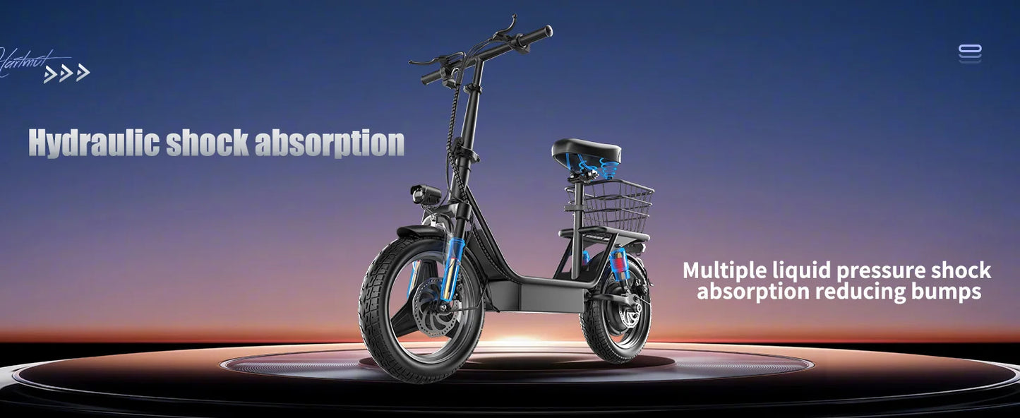 Foldable Electric Scooter with Basket for Adults, 500W Motor, Full Suspension, Motor Escooter Suitable for Commutting Travel