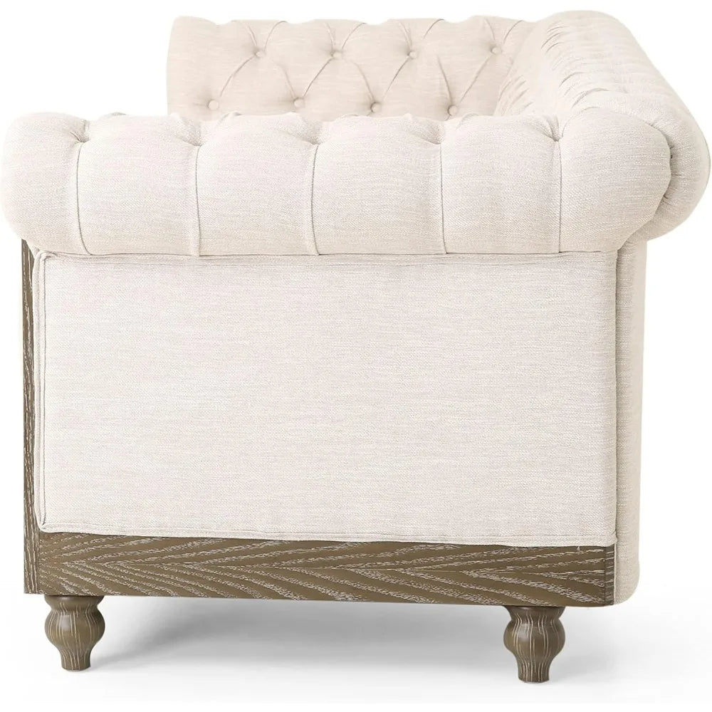 78.75 Upholstered Chesterfield Couch, Modern 3 Seater Sofa with Tufted Back and Square Arms Wood Leg, Nailhead Sofa for Living