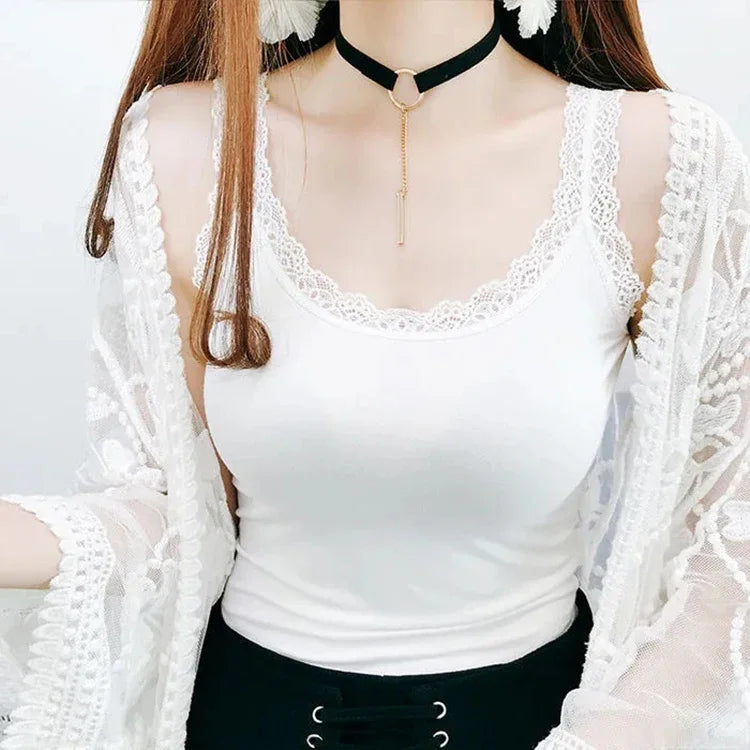 Camisole Plus Size Lingere Tank Top Lace Strap White Black Sleep Vest Bralette Crop Top Sexy Camis Slim Corset Undershirt Tanks