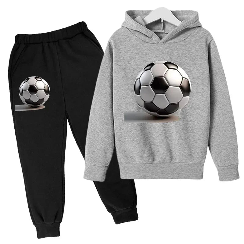 Autumn Boys and Girls Top+Pants Hoodie Casual Fashion Sports Football Printed Set
